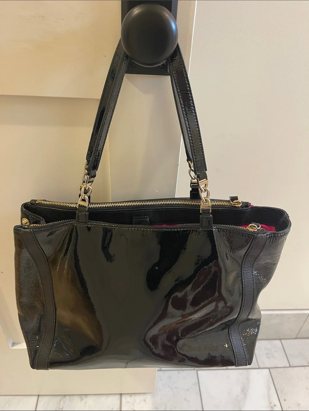 Kate Spade New York black Patent Designer Leather Tote Bag - Classic